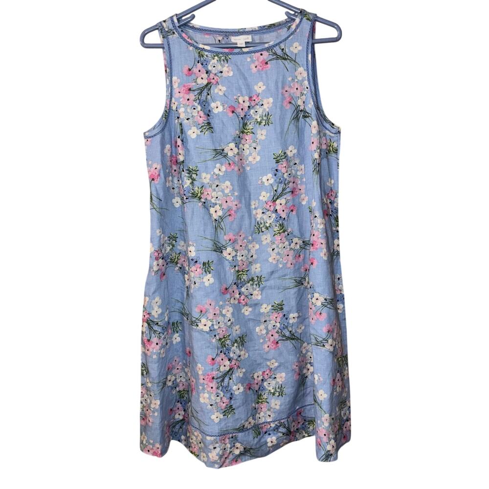 J. Jill Love Linen women’s blue floral 100% linen sleeveless dress (size small)